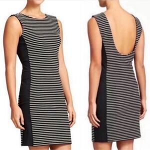 EUC ATHLETA Black White Striped Mala Scoop Back Tank Dress Bodycon Size XLarge